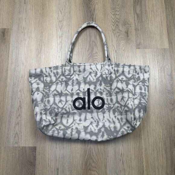 Alo Yoga Handbags - Alo Tote Bag Womens Large Gray Tie Dye Cotton Logo Shoulder Casual Everyday